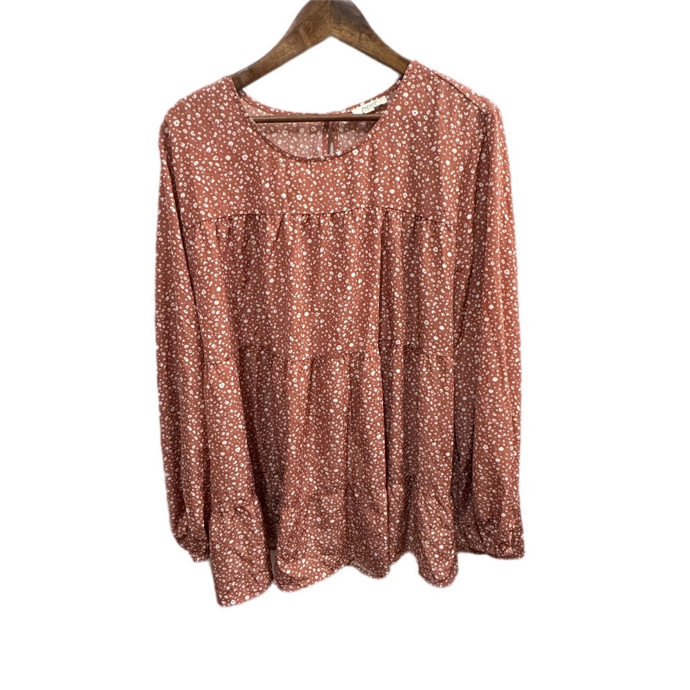 ODDI Tiered Babydoll Tunic‎ Womens 1XL Rust Orange Animal Print Excellent Boho